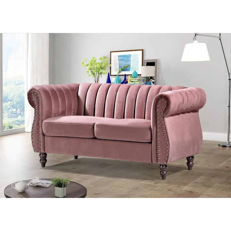 Velvet Chesterfield Rolled Arm Loveseat