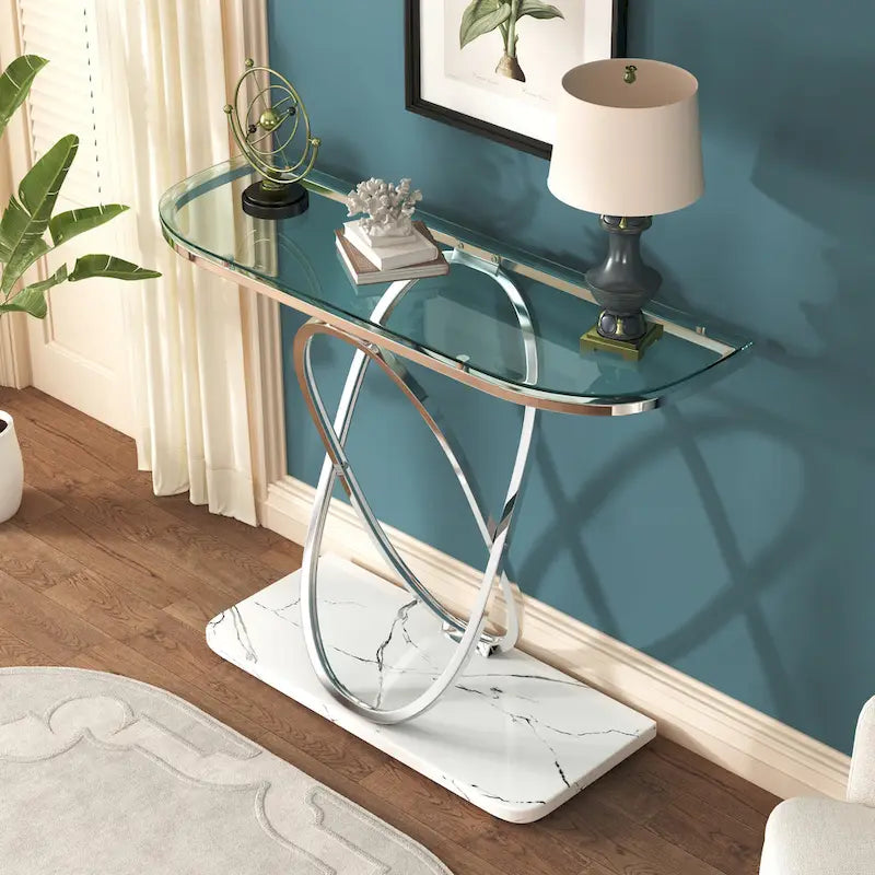 43.3 Inches Console Table with Geometric Base Modern Sofa Table for Entryway Living Room