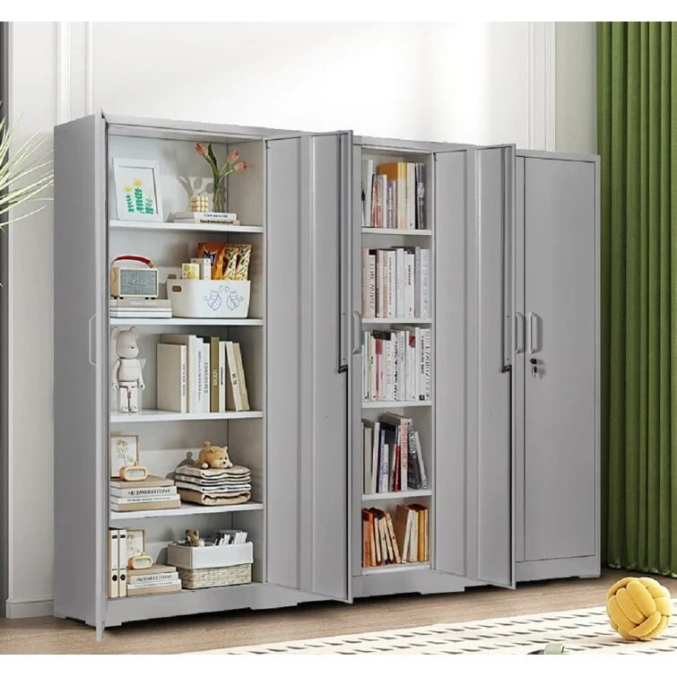 2-Door Lockable Metal Storage Cabinet – Black / Cream White / Grey, 4 Adjustable Shelves, 71