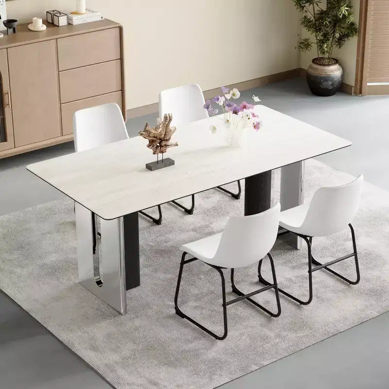 MAYEERTY Set of 4 PU Leather Chairs, Modern Industrial Chairs for Kitchen Dining Room Living Room, White