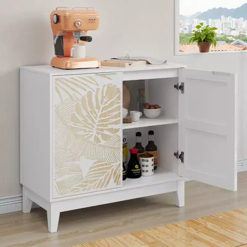 31.5W Carved Door Accent Buffet Cabinet, Decorative Storage Cabinet with Adjustable Shelves - Panipeachy