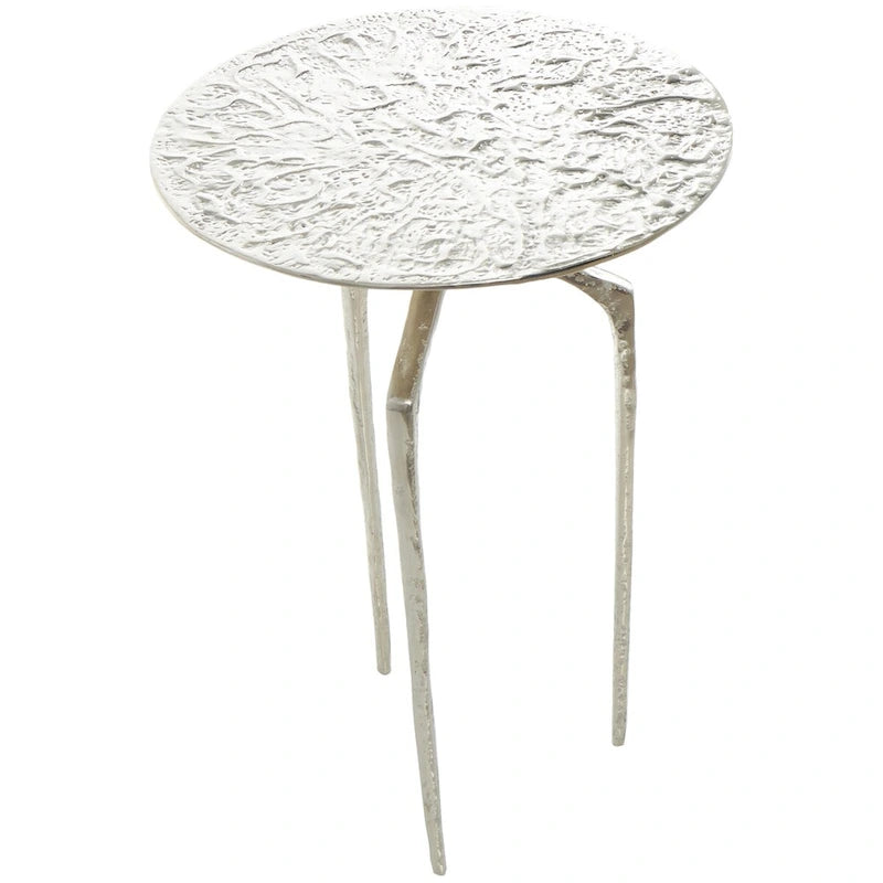 Aluminum Metal Geometric Slim Textured Side End Accent Table