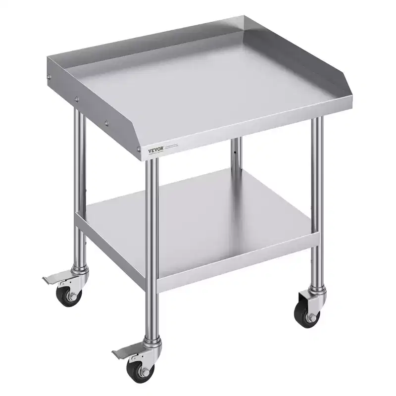 Stainless Steel Work Table, 24 x 28 x 30 Inch Commercial Food Prep Worktable with 4 Wheels,Casters,3-Sided Backsplash HeavyDuty Prep Worktable