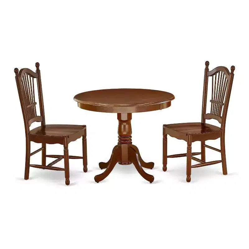 French Country Dining Set 3Pc Table & Chairs - 36 Inch Round Wood Table with 2 Seats