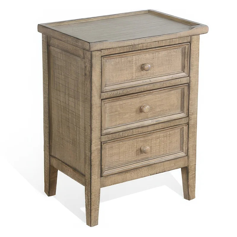 Rena End Table with 3 Drawers, 19 Inch Distressed Brown Mahogany Wood