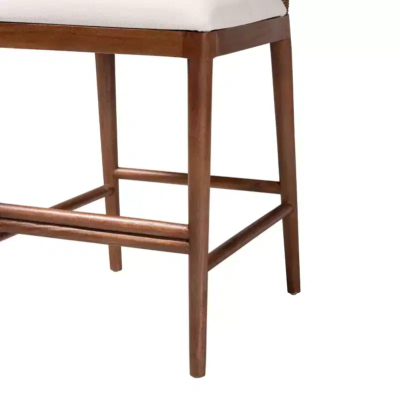 bali & pari Nadim Natural Seagrass and Acacia Wood Counter Height Barstool Set White/Natural: Polyester Upholstery, Spot Clean
