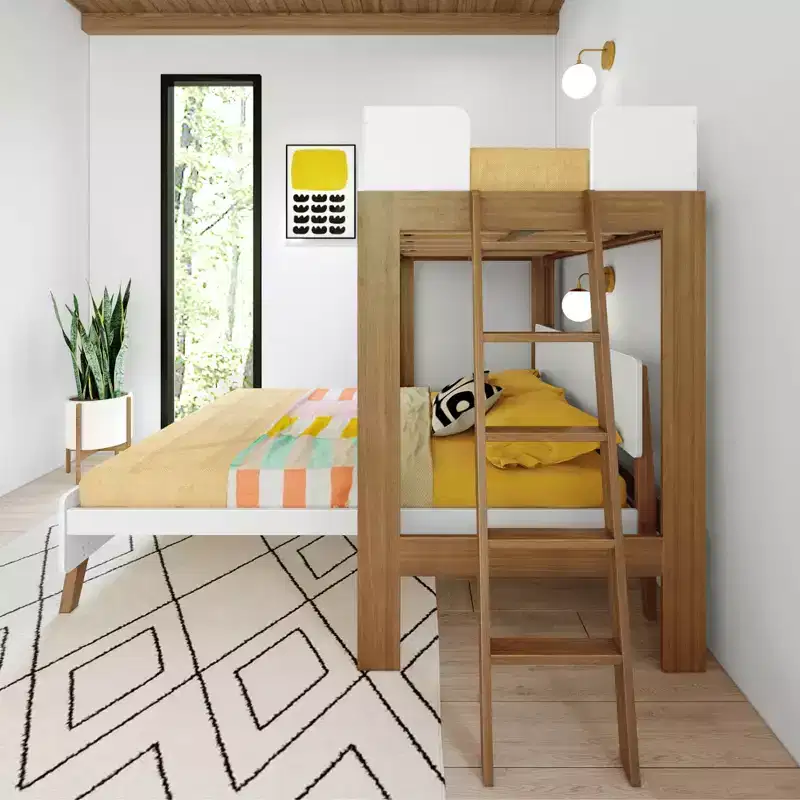 Max & Lily Mid-Century Modern Twin over Queen L-Shaped Bunk Bed, Solid Wood