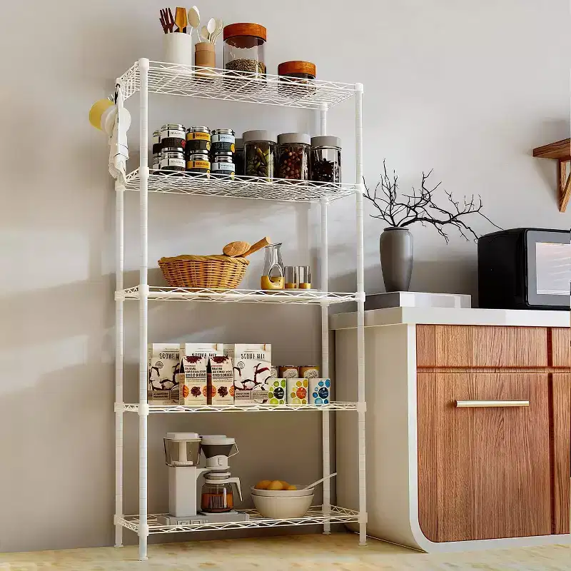 59'' White 5 Tier Storage Rack Adjustable Tier Spacing Height