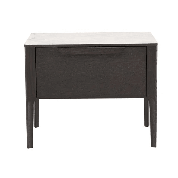 Dark Grey Oak Veneer 1 Drawer Bedside Table with Faux Marble Top