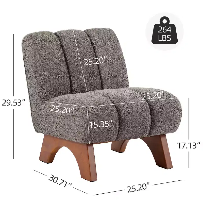 Art Leon Polar Fleece Fabric Upholstered Accent Slipper Chair with Rubber Wood Legs