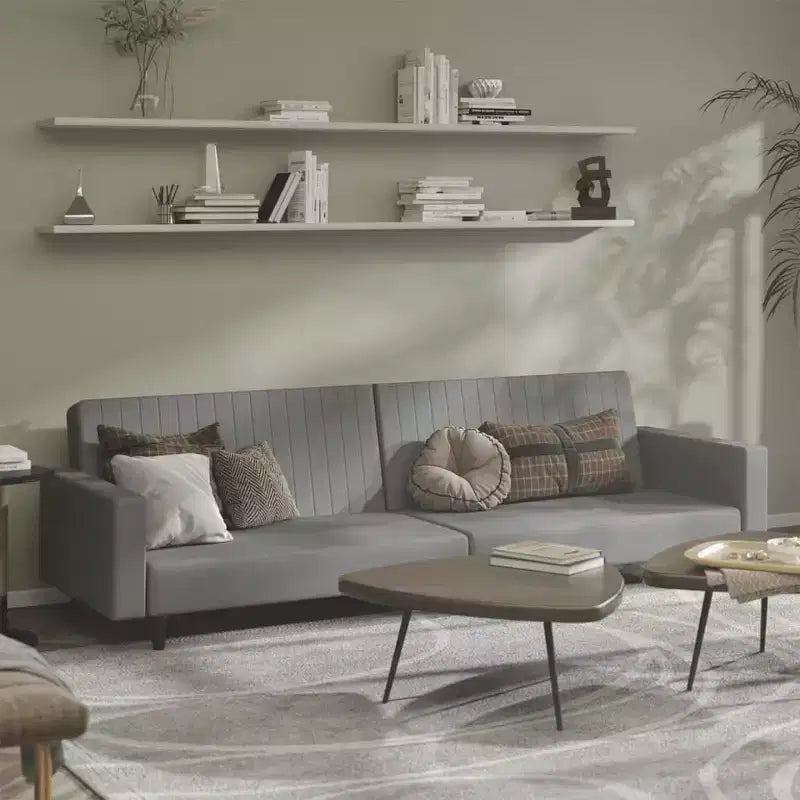 vidaXL Sofa Bed Light grey Velvet (100% polyester), wood, plastic Large