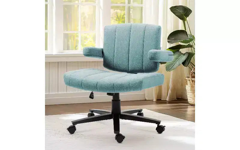 TUYOHW Fabric Swivel Criss Cross Chair, Adjustable Ergonomic Office Chair, Extra-Wide Seat Home Office Desk Chair with Metal Base & Locking Casters