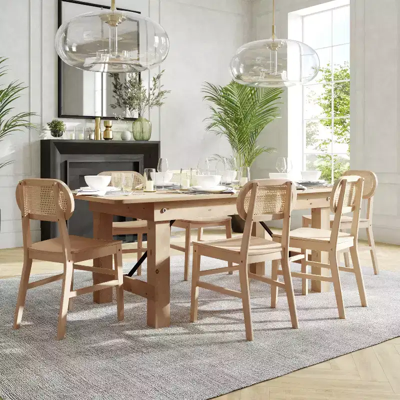 Flash Furniture Jacob Set of 2 Commercial Cane Rattan Dining and Event Chairs with Solid Wood Frame and Seat