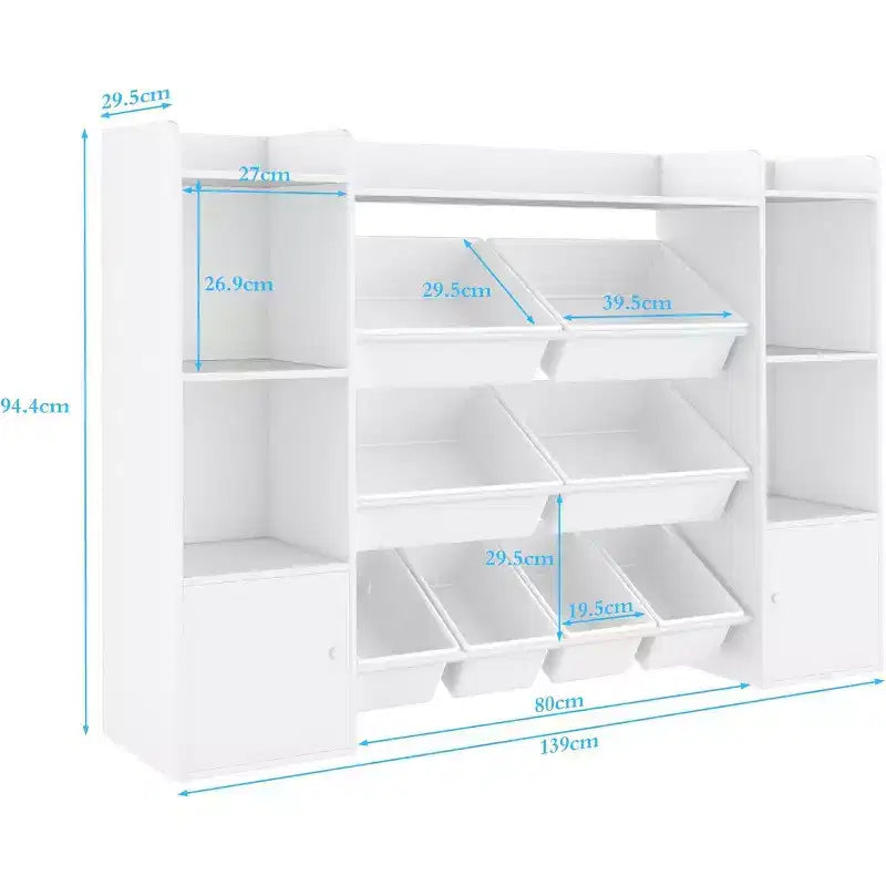 Kids Toy Storage Organizer with 8 Multi-Color Plastic Bins Perfect Toy Storage Solution Kid Bookshelf and Toy Storage for Study Room, Kids Room
