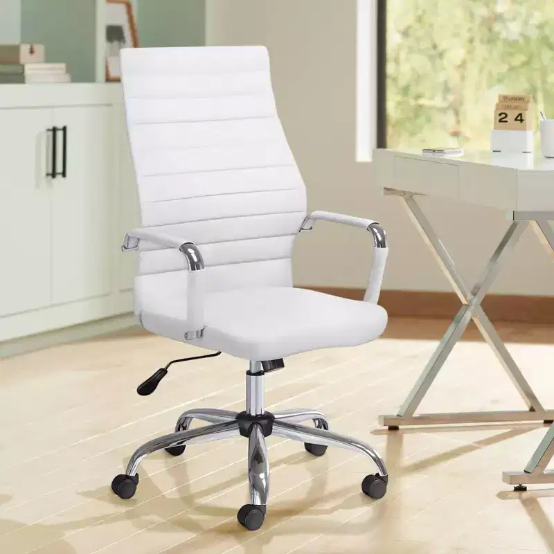 White Faux Leather Adjustable Office Chair