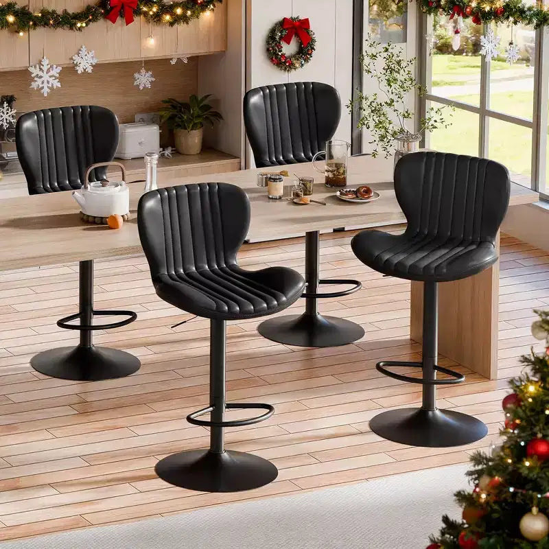 Celebalcony Bar Stools Set of 2, Swivel Bar Height Chairs Set of 2, Upholstered Adjustable Tall Leather Bar Stools for Kitchen Island