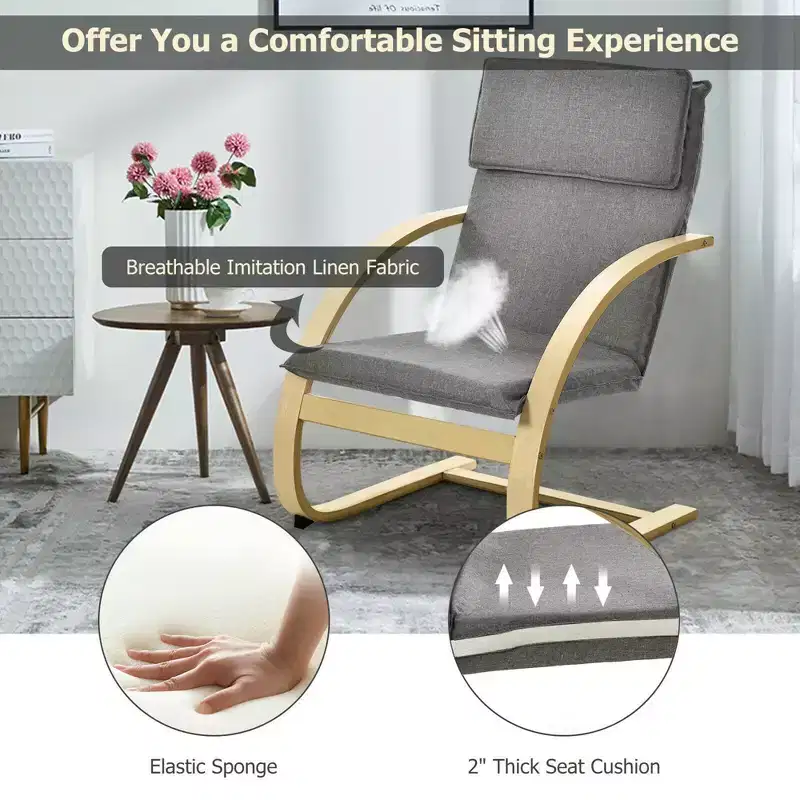 Costway Modern Bentwood Lounge Chair Fabric Upholstered Accent Leisure Armchair Gray