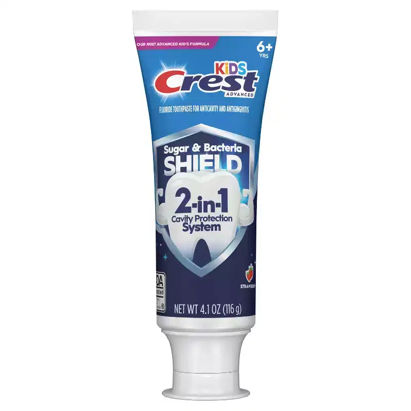 Crest Kids Sugar & Bacteria Shield Toothpaste, Strawberry Flavor, 4.1oz: Contains Fluoride, Stannous Fluoride, Not Travel Size