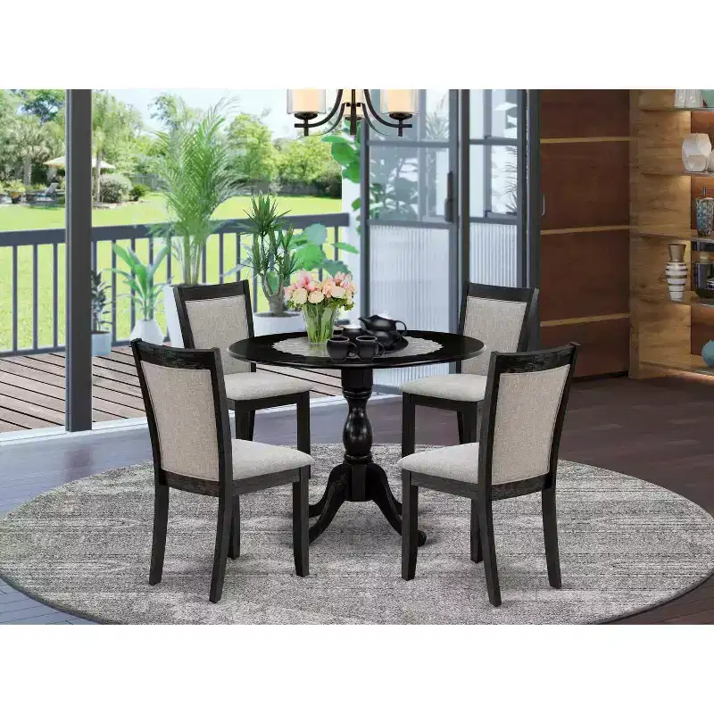 HomeStock 5-Piece Natural Oak Finish Solid Wood Top Dining table with 4 Chairs with Drop Leaf Lattice Back