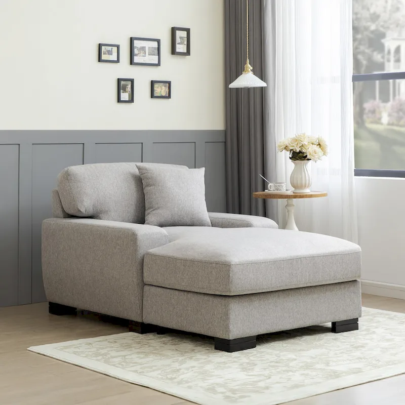 Modern Mid-Century Oversized Chaise Sleeper Sofa with Pillow