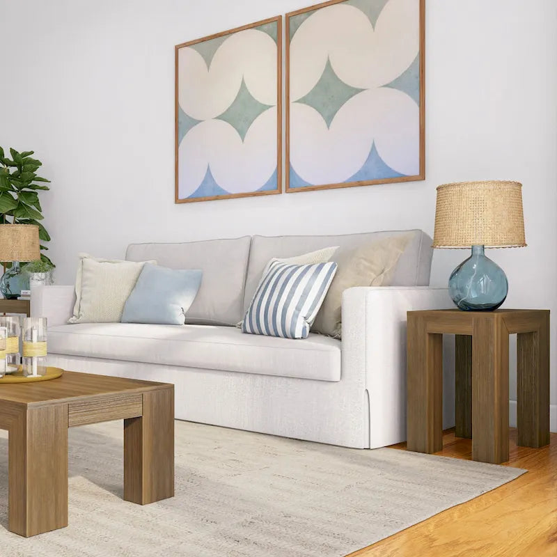 Modern Rectangular Solid Pine Wood Side Table with Wirebrush Finish