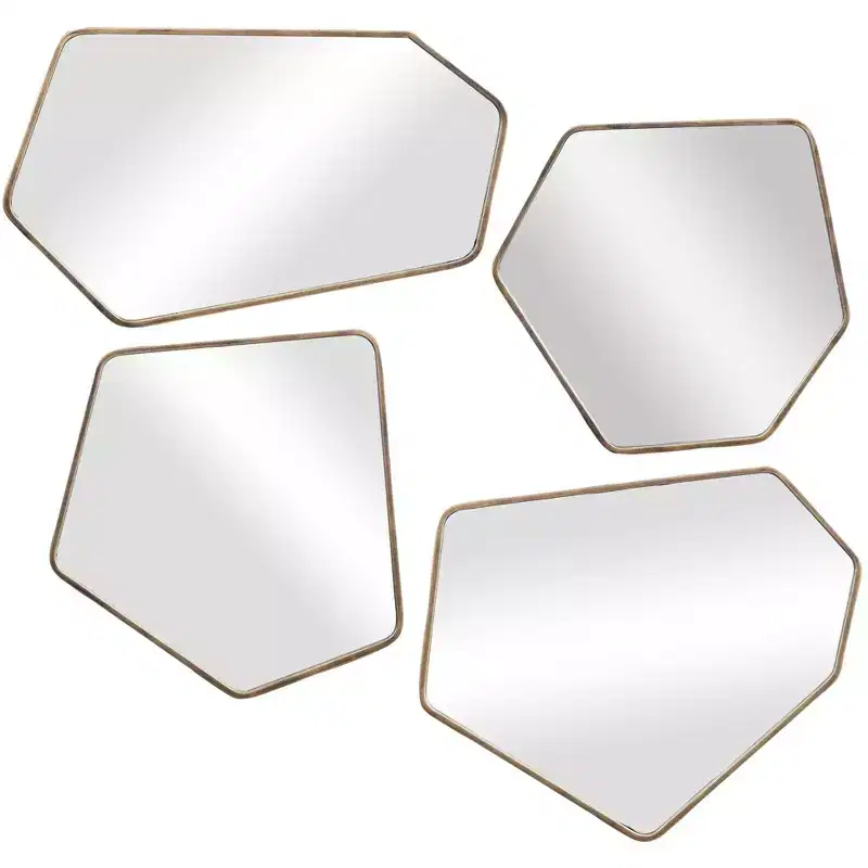 Uttermost Asymmetrical Vanity Decorative Accent Wall Mirrors Set of 4 Modern Aged Gold Frame 19 3/4 Wide for Bathroom Bedroom
