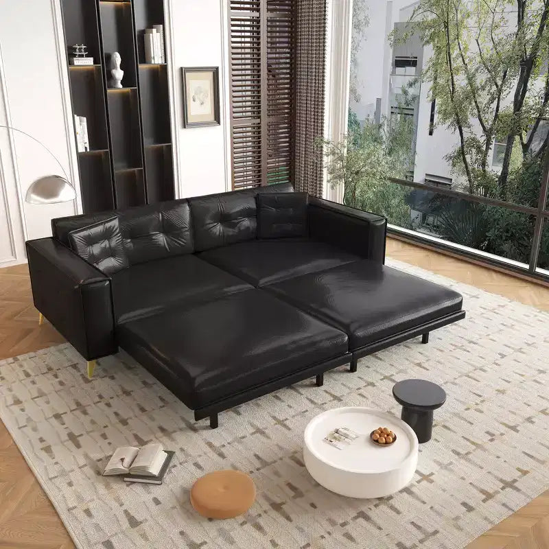Whisen 92.1King Size Pull Out Sleeper Sofa Bed, 3-In-1 Faux Leather Convertible Sofa Couch with 2 Pillows