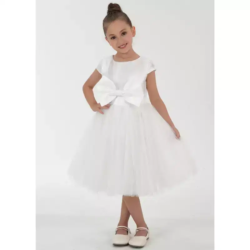 2Bunnies Girls' 3T-9yr Toddler Satin A-Line Bow Tulle Flower Girl Dress