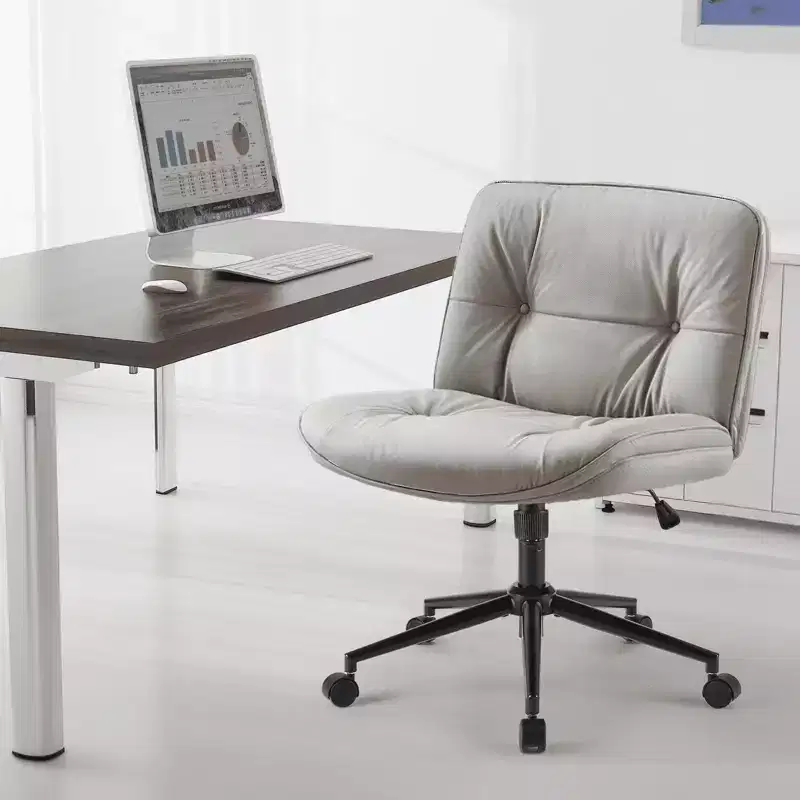 Chair Modern Home Criss Cross Legged Armless Wide Seat with Wheels Swivel Height Adjustable Comfy Computer Task Seating Room