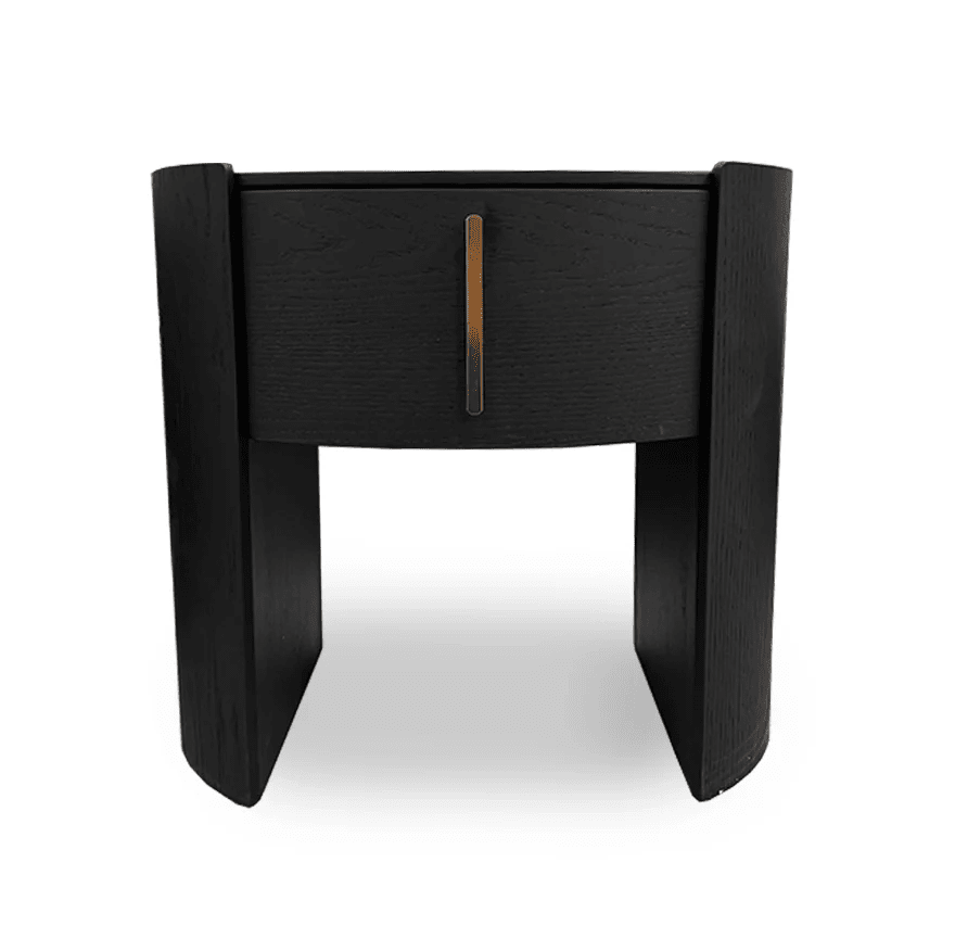 Black 1 Drawer Bedside Table with Gold Handle Detail