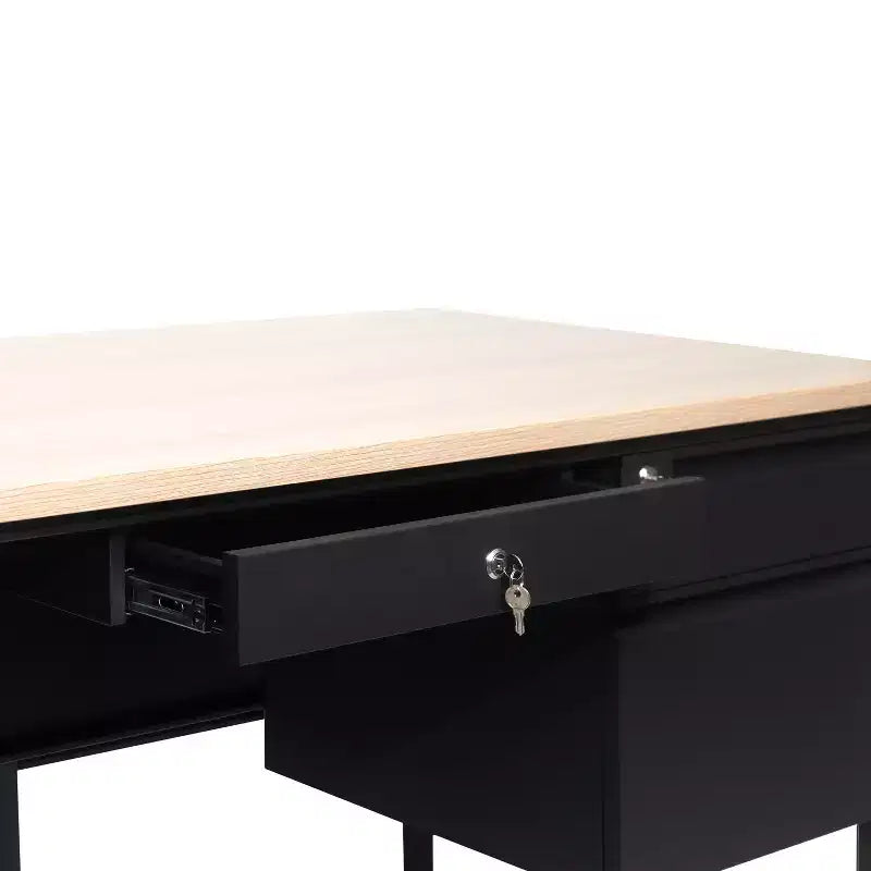 Flash Furniture Cambridge Commercial Grade Single Pedestal Desk with Locking Drawers and Metal Frame