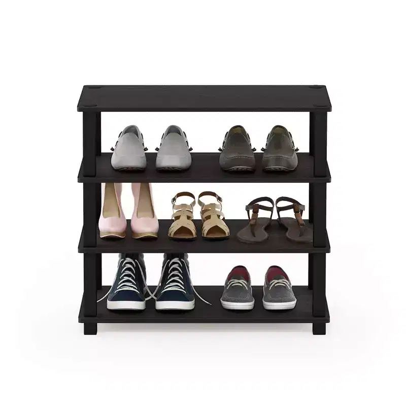 Furinno 3-Tier\4-Tier Shoe Rack Multifunction Tower Shelf Storage Organizer Stand for Bathroom&Living Room&Entryway,Espresso/Black