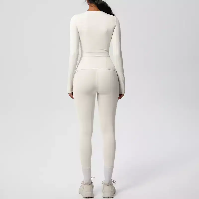 Anna-Kaci Active Women's Long Sleeve Crew Neck Top and High Waist Leggings Set with Slim Fit Design