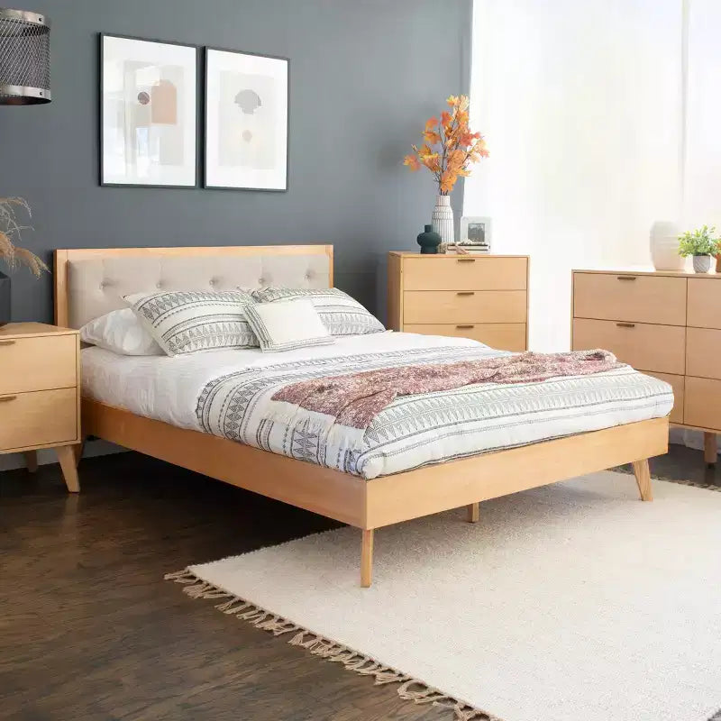 Linon Reid Queen Bed Natural