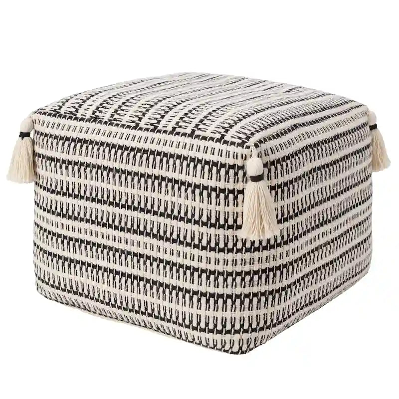 Handmade Striped Cream/Black Pouf