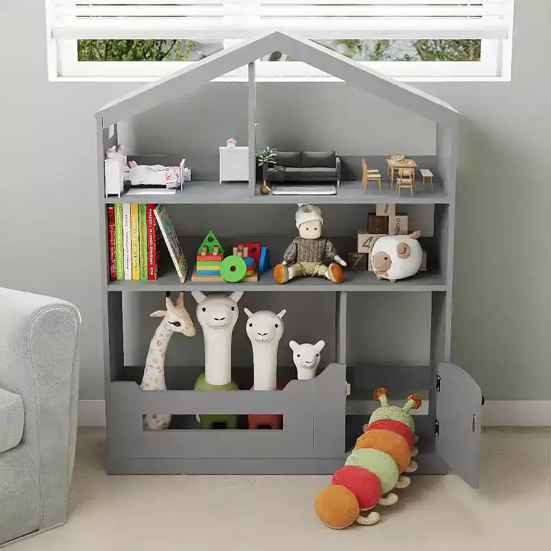 Kids Bookshelf, Toy Storage Organizer, Wooden Kids Bookcase with Motion Sensor Light, Dollhouse Bookcase for Playroom Bedroom Nursery Classroom