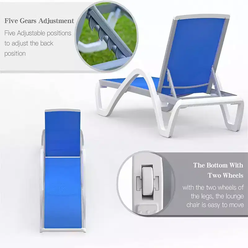 CLIHOME Patio Aluminum Pool Lounge Chairs,Outdoor All Weather Adjustable Sunbathing Lawn with Arm