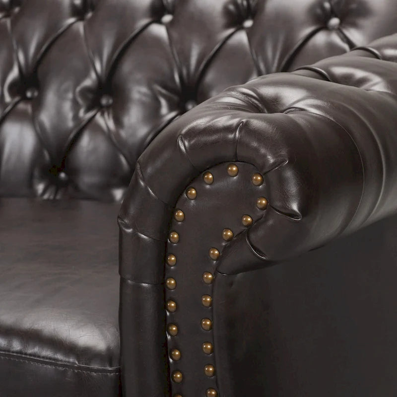 Tufted Chesterfield Faux Leather Sofa