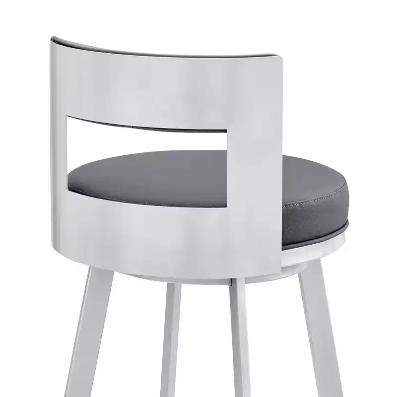 Armen Living 26" Flynn Metal with Faux Leather Swivel Counter Height Barstool Silver/Gray