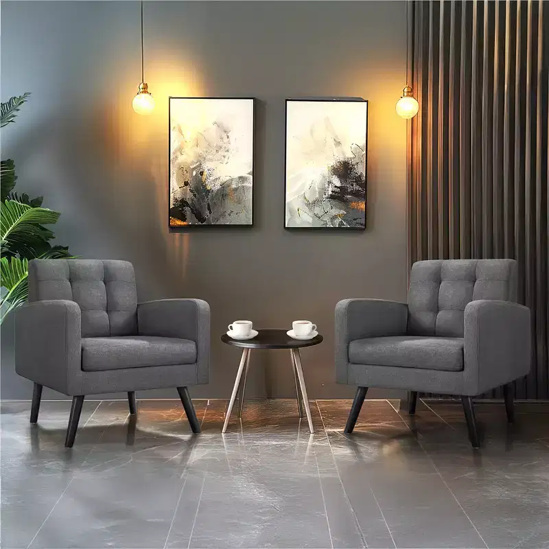 Yaheetech Set of 2 Mid Century Tufted Back Accent Arm Chair with Rubberwood Legs