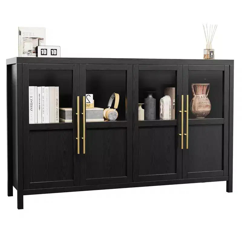Modern Farmhouse Buffet Cabinet - Glass Door Sideboard with Storage for Dining & Living Room