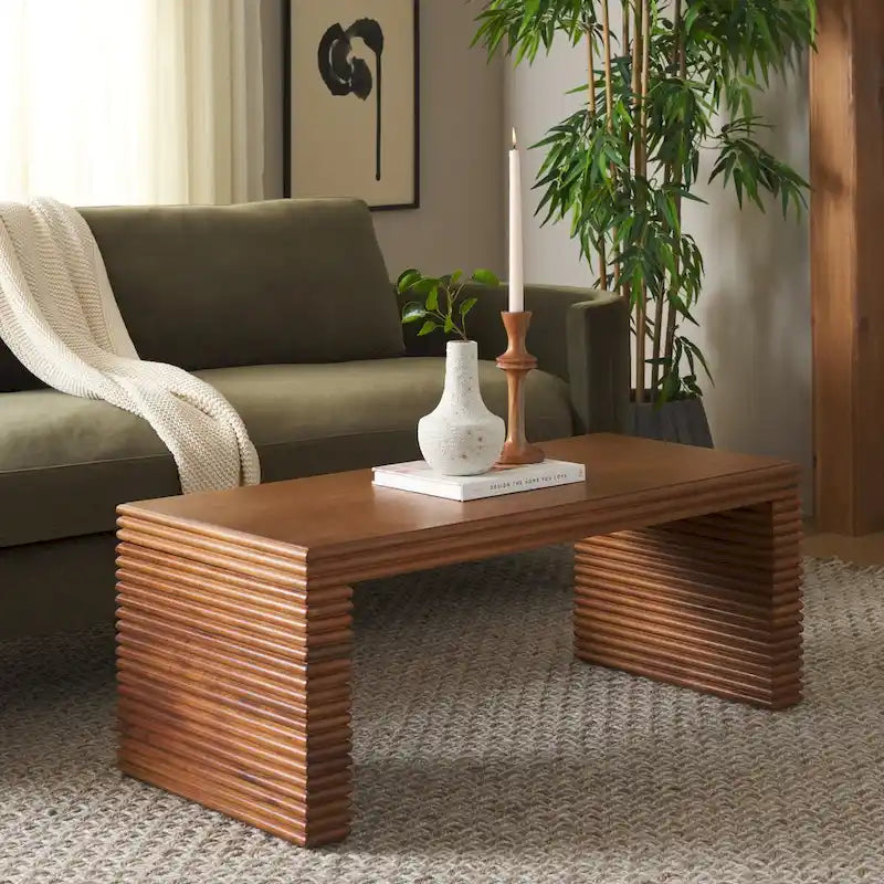 Virginie Coffee Table | Natural Wood Base & Gold Legs | 41x18x16 | Modern Chic