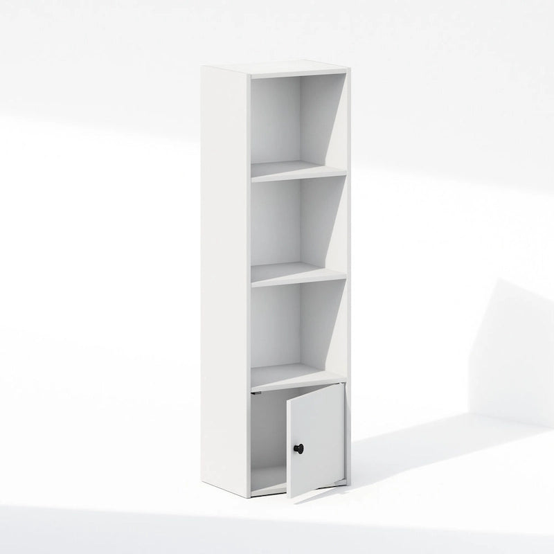 4-Tier Standing Shelf Bookcase with 1 Door Storage Cabinet, White
