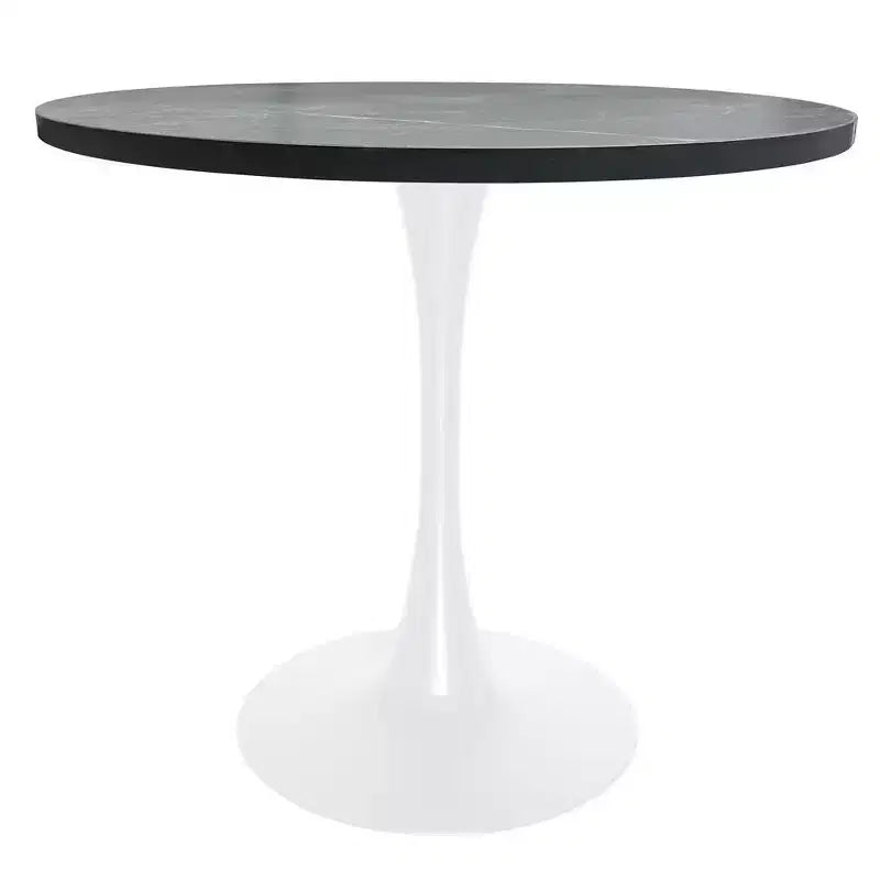 LeisureMod Bristol Mid-Century Modern 36 Round Dining Table with MDF Top and White Iron Base for Kitchen, Dining Room, Breakfast & Small Spaces