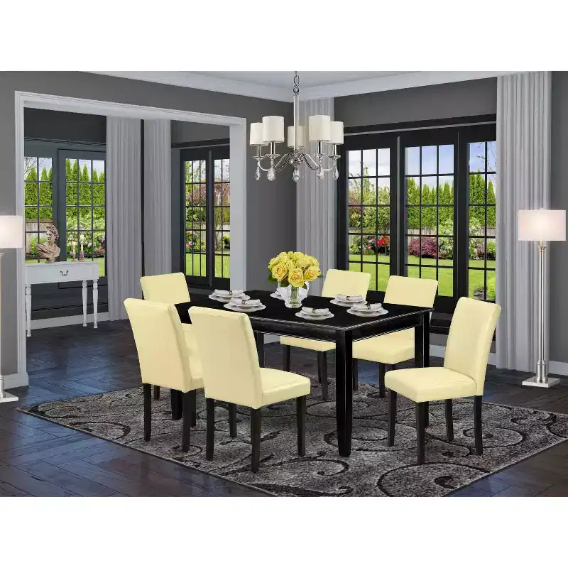 Rectangular Dining Set 7Pc - Parsons Chairs, 60 Inch Table, Modern PU Leather, Stylish Dining Room Furniture