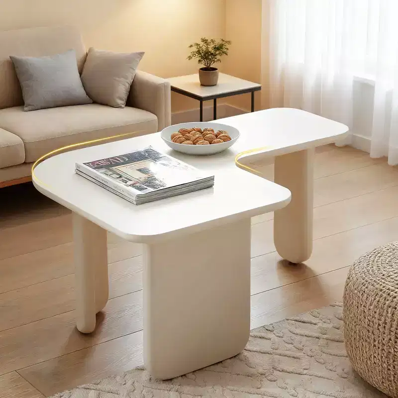 35 L-Shape Modern Coffee Table Green Paint Multi-Layer Free-Combo Space-Saving White