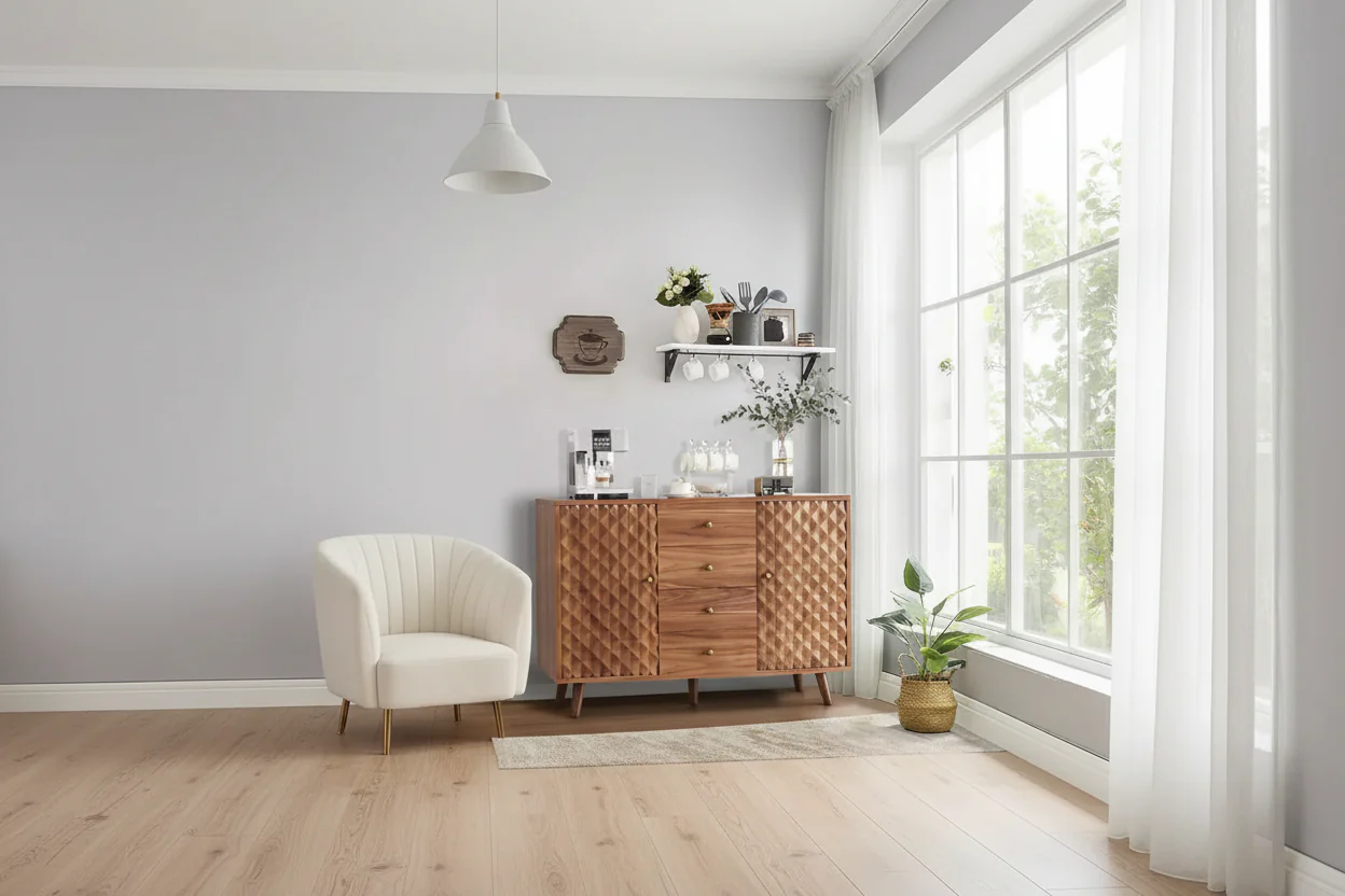 47 in Wood Farmhouse Buffet Cabinet with 2 Doors and 4 Drawers, Diamond Engraving Sideboard, 47.2x15.7x33.5 in