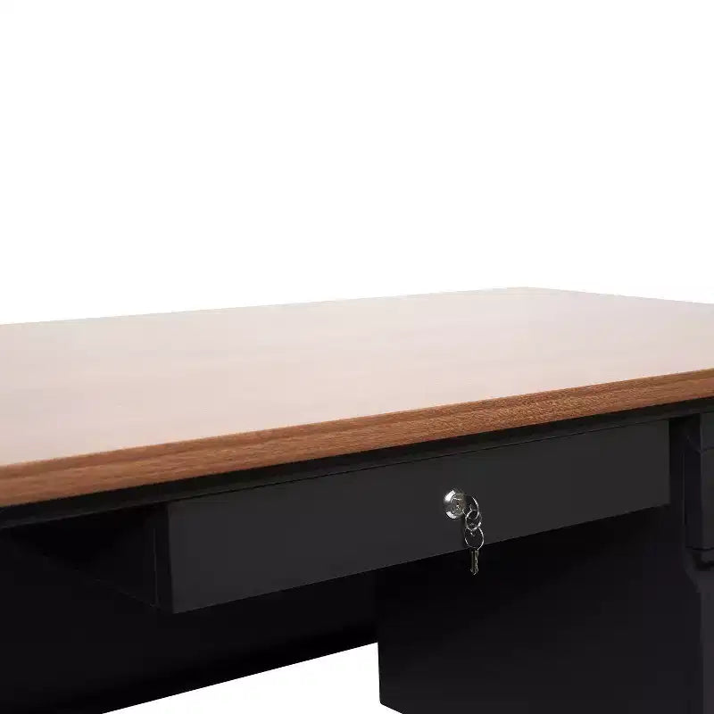 Flash Furniture Cambridge Commercial Grade Single Pedestal Desk with Locking Drawers and Metal Frame