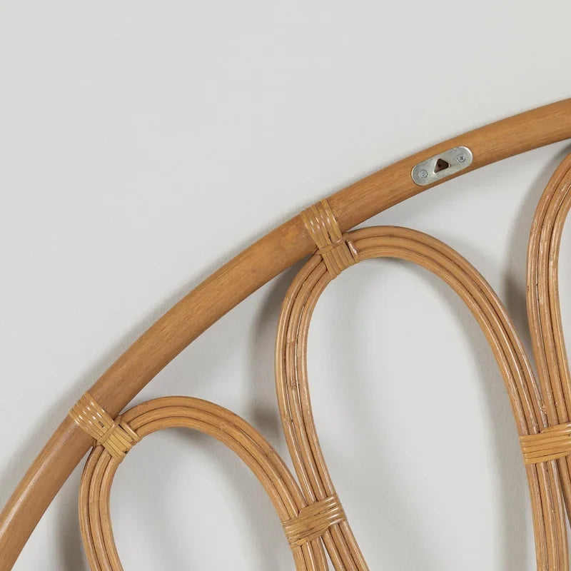 Wall-Mounted Rattan Headboard | Flower Petal Design | Bohemian Handcrafted | Natural