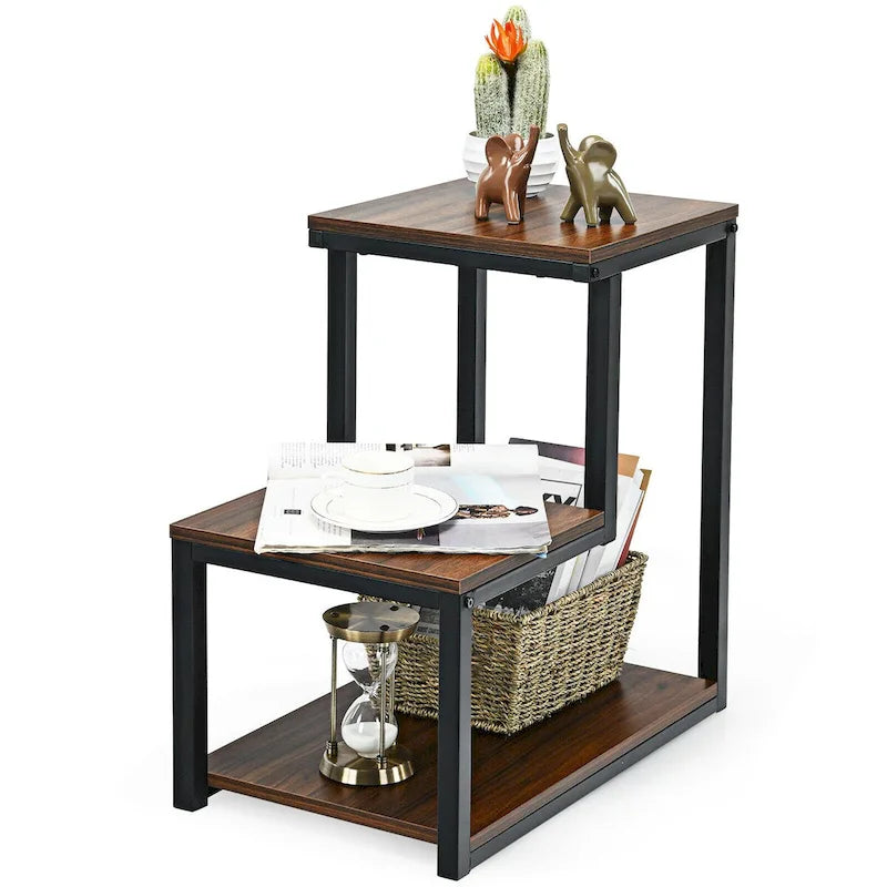 3-Tier End Table Nightstand with Storage Shelf | Modern Bedside Side Table